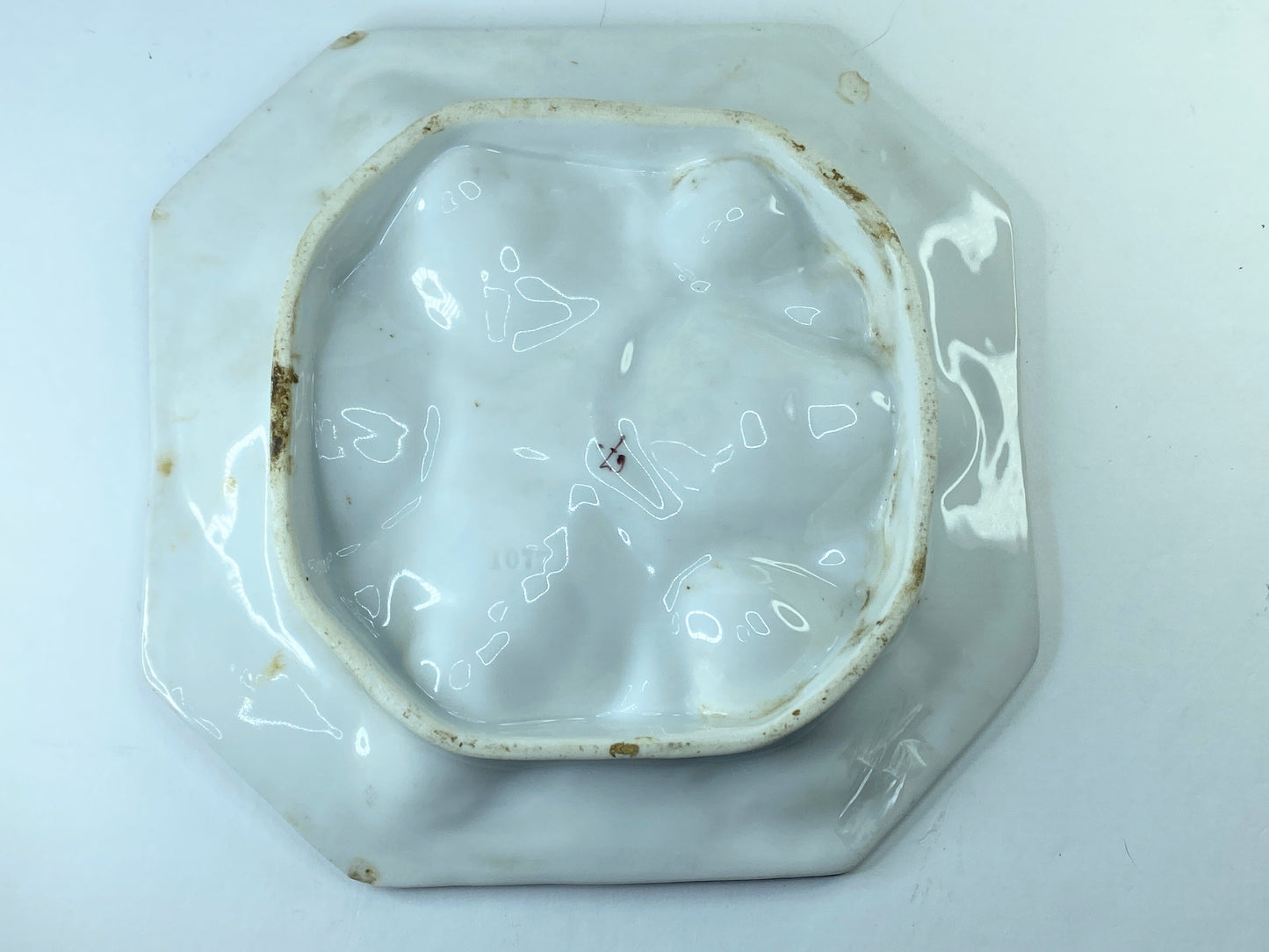 Rare Antique Hand-Painted Oyster Plate with Sea Creatures octagon design 8" A403