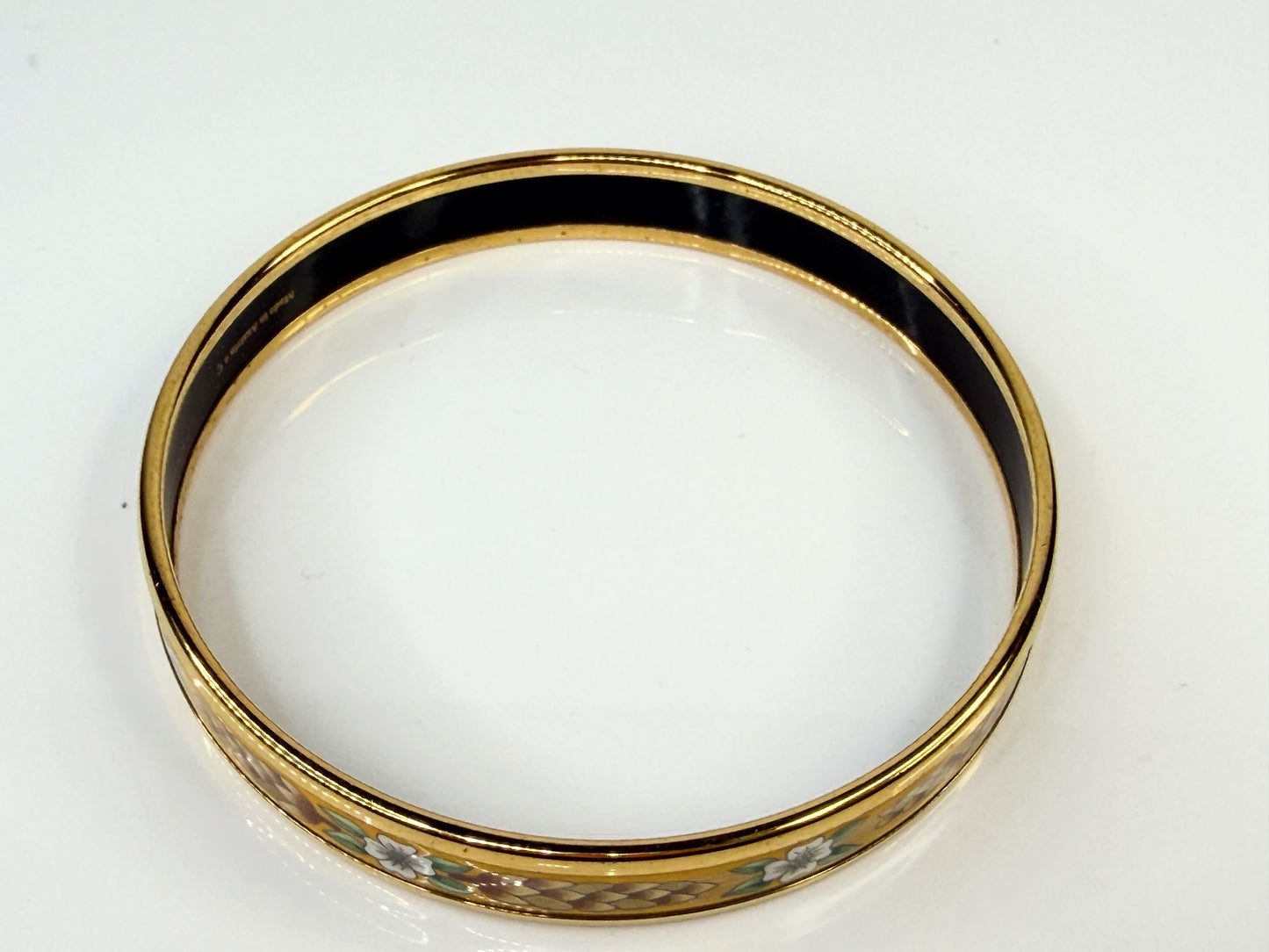 Vintage Hermès Pinecone Floral Enamel Bangle Gold Austria GS776