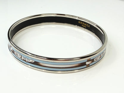 Vintage Hermès Enamel Bangle Bracelet Blue Belt Motif Palladium GS777