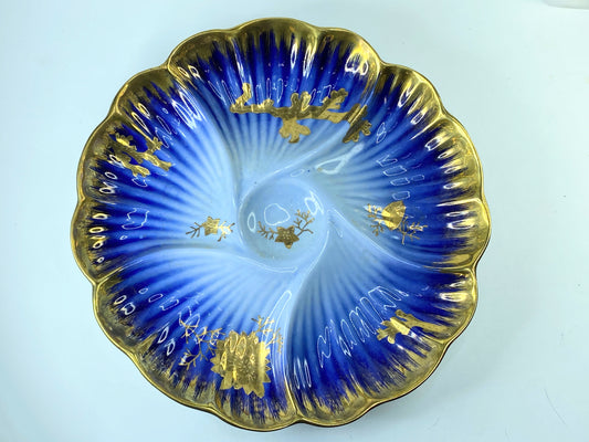Limoges Vivid Cobalt Blue Ombre Wash Rich Textural Gilding Depicts Sea Life A404