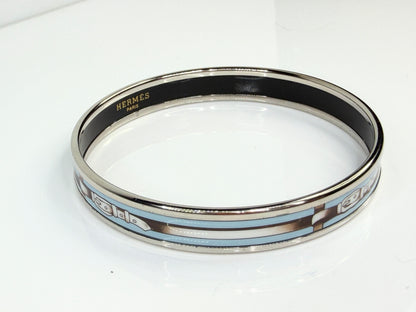 Vintage Hermès Enamel Bangle Bracelet Blue Belt Motif Palladium GS777