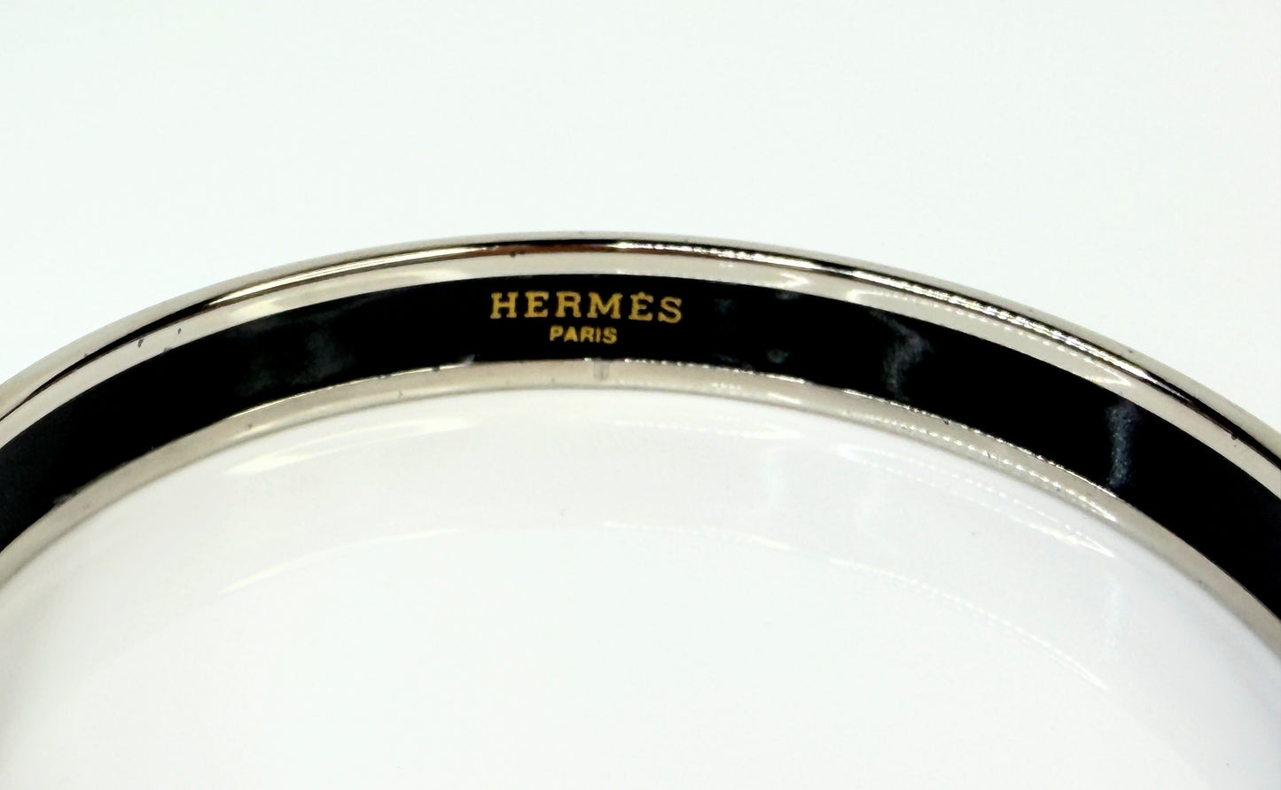 Vintage Hermès Enamel Bangle Bracelet Blue Belt Motif Palladium GS777