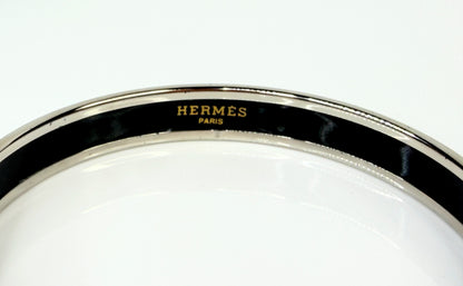 Vintage Hermès Enamel Bangle Bracelet Blue Belt Motif Palladium GS777