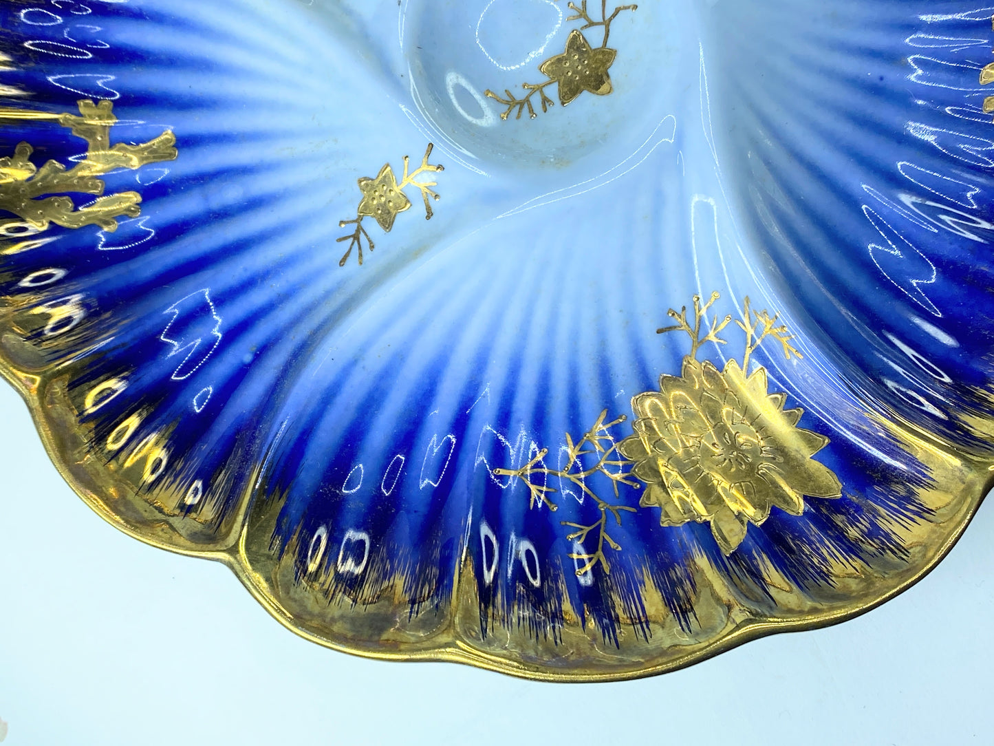 Limoges Vivid Cobalt Blue Ombre Wash Rich Textural Gilding Depicts Sea Life A404