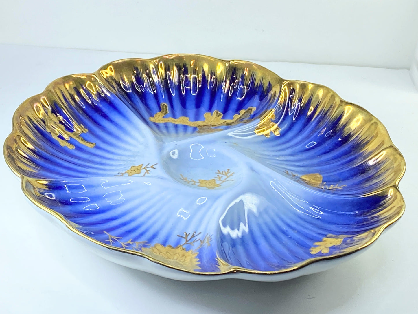 Limoges Vivid Cobalt Blue Ombre Wash Rich Textural Gilding Depicts Sea Life A404
