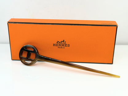 Vintage Hermès Buffalo Horn Hair Stick Hair Pin w Original Box GS778