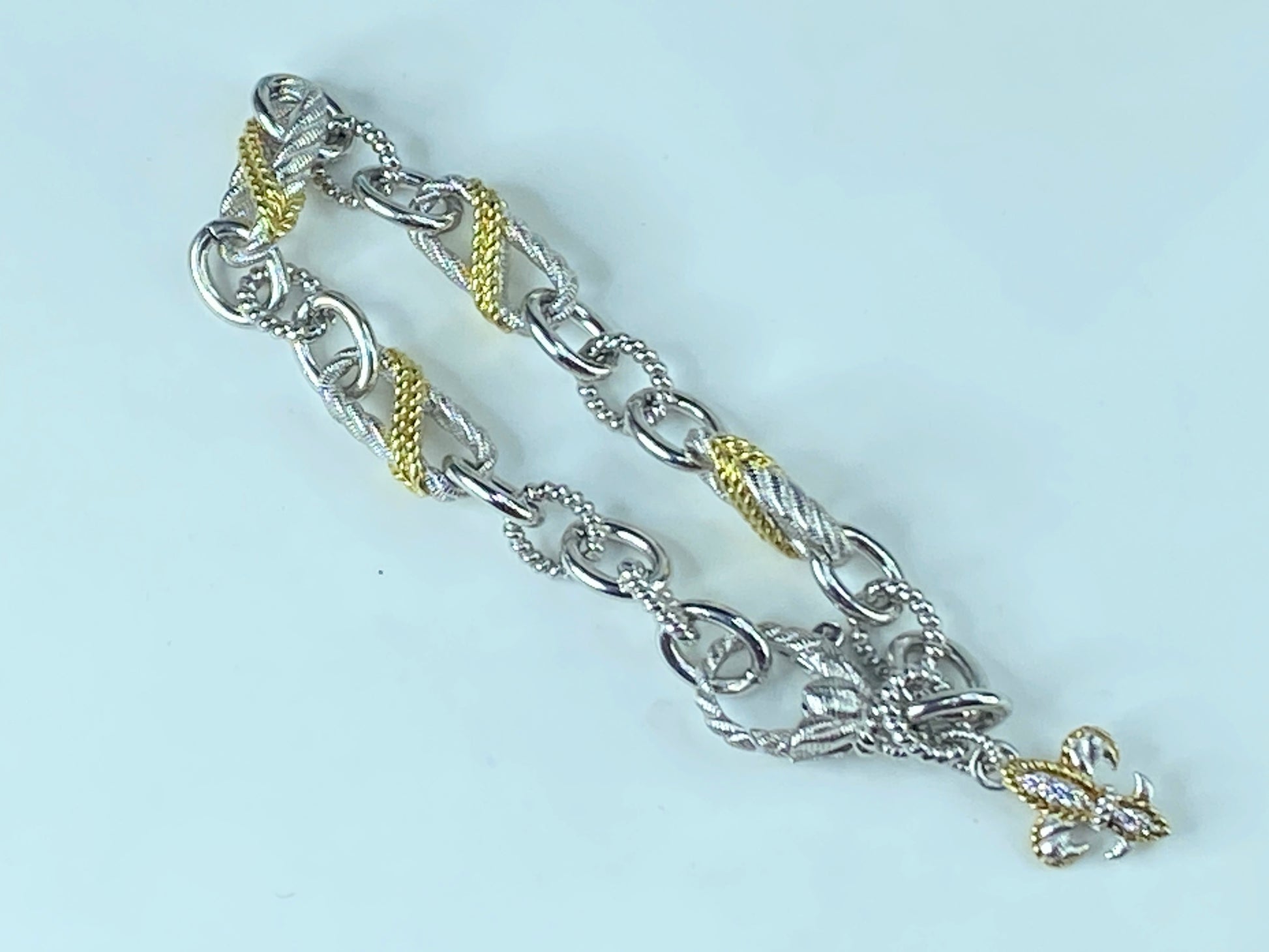 Judith Ripka Sterling Silver gold tone Chain Bracelet 27.5g 7.75" JR386