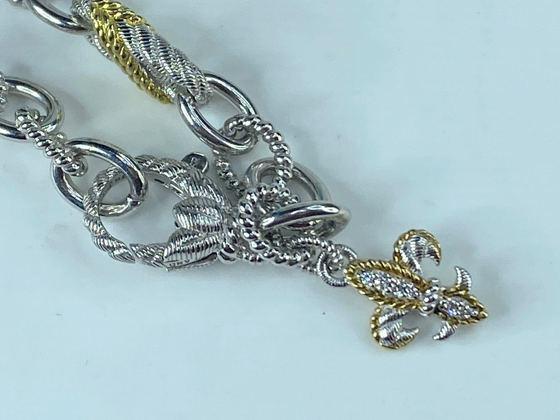 Judith Ripka Sterling Silver gold tone Chain Bracelet 27.5g 7.75" JR386