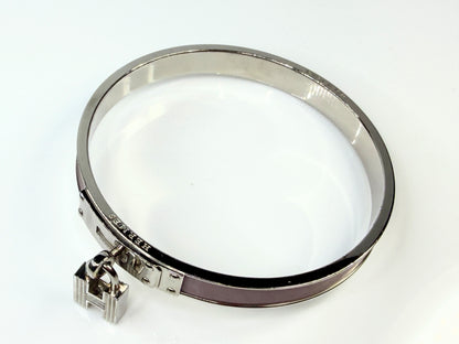 Vintage Hermès Kelly Lock Palladium Plated Pink Leather Bracelet GS780