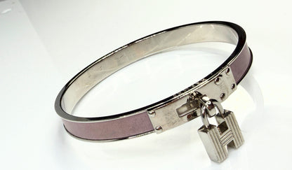 Vintage Hermès Kelly Lock Palladium Plated Pink Leather Bracelet GS780