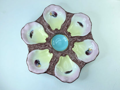 Early Antique Limoges Hand Painted turquoise blue Oyster Plate, 9" op219 A406