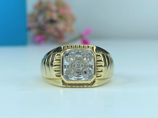 Vintage 14K yellow gold Cushion cut White Topaz men's ring s10 8.9g JR387