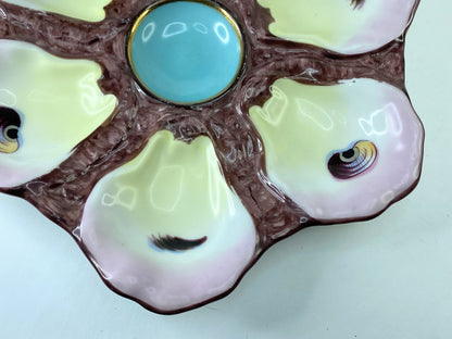 Early Antique Limoges Hand Painted turquoise blue Oyster Plate, 9" op219 A406