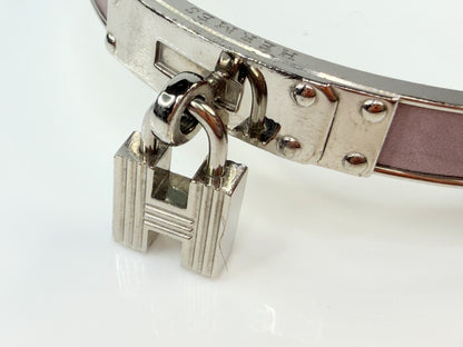 Vintage Hermès Kelly Lock Palladium Plated Pink Leather Bracelet GS780