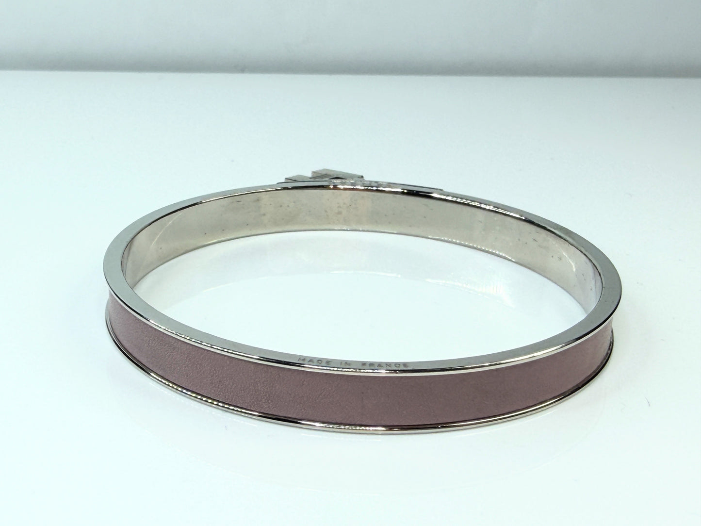 Vintage Hermès Kelly Lock Palladium Plated Pink Leather Bracelet GS780