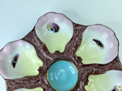 Early Antique Limoges Hand Painted turquoise blue Oyster Plate, 9" op219 A406