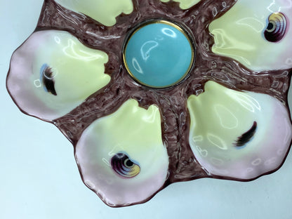 Early Antique Limoges Hand Painted turquoise blue Oyster Plate, 9" op219 A406