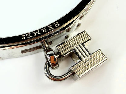 Vintage Hermès Kelly Lock Palladium Plated Pink Leather Bracelet GS780