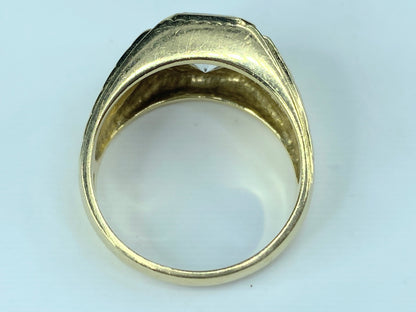 Vintage 14K yellow gold Cushion cut White Topaz men's ring s10 8.9g JR387