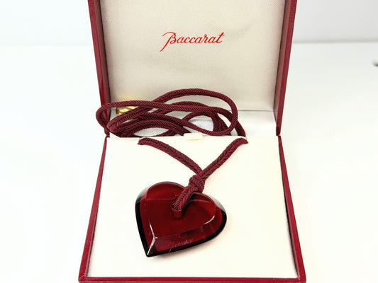 Vintage Baccarat Red Crystal Heart Pendant Necklace w Box GS797