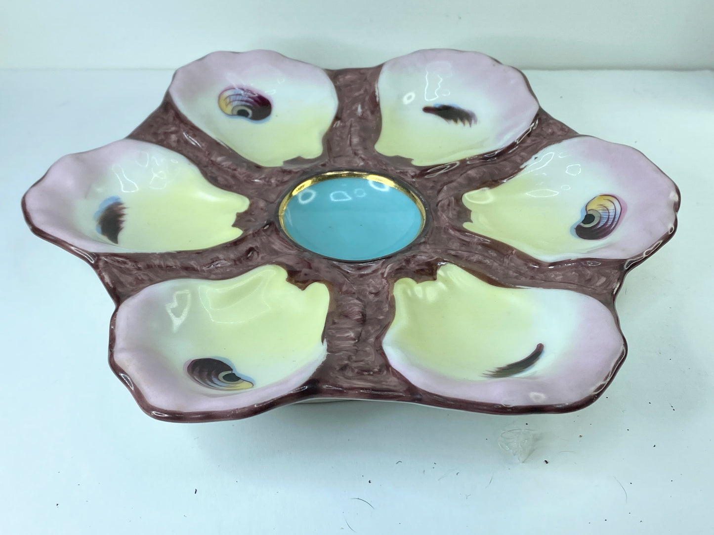 Early Antique Limoges Hand Painted turquoise blue Oyster Plate, 9" op219 A406