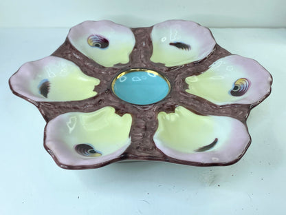 Early Antique Limoges Hand Painted turquoise blue Oyster Plate, 9" op219 A406