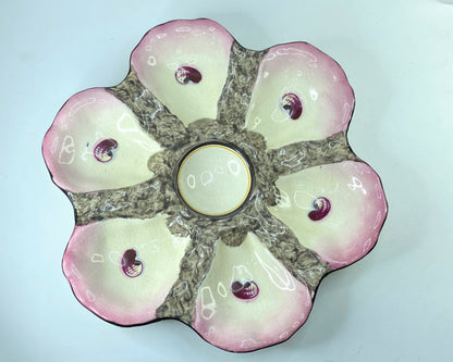 Early Antique Limoges Hand Painted turquoise blue Oyster Plate, 9" op219 A406