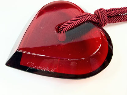 Vintage Baccarat Red Crystal Heart Pendant Necklace w Box GS797