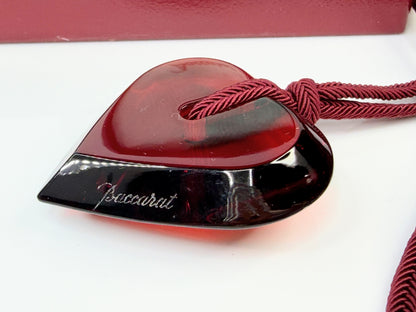Vintage Baccarat Red Crystal Heart Pendant Necklace w Box GS797
