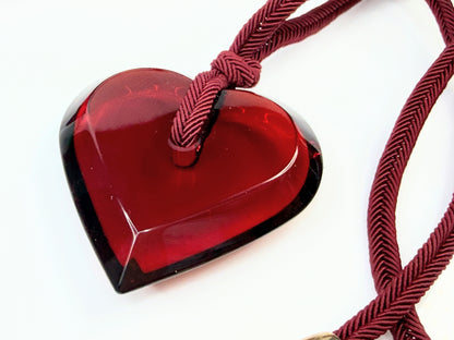 Vintage Baccarat Red Crystal Heart Pendant Necklace w Box GS797