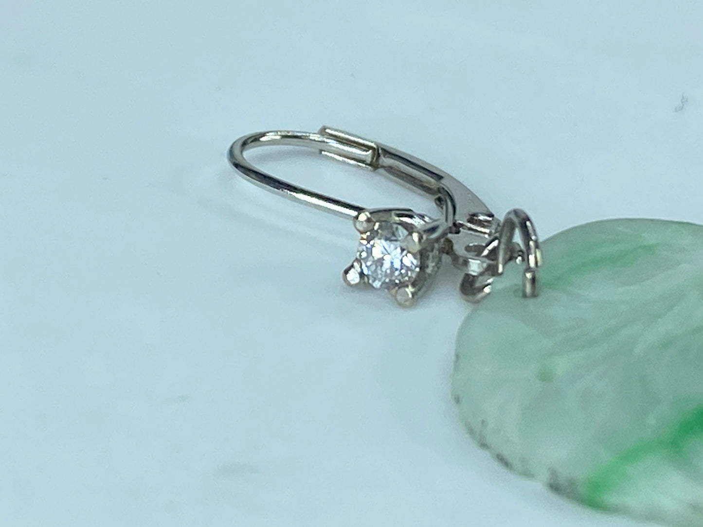 c1960 14K 0.2ct round brilliant Diamond Jadeite freshwater Pearl earrings JR388