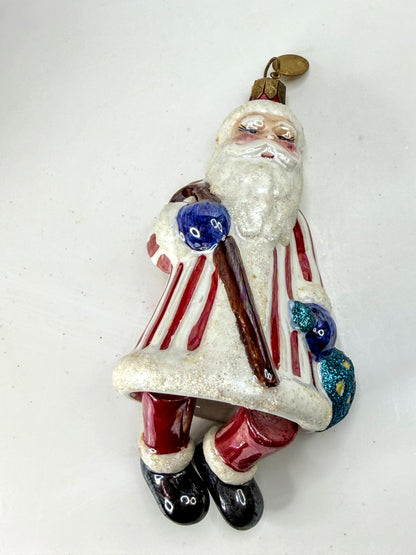 Christopher Radko Vintage Santa Dangle Feet Striped Coat Ornament XN134