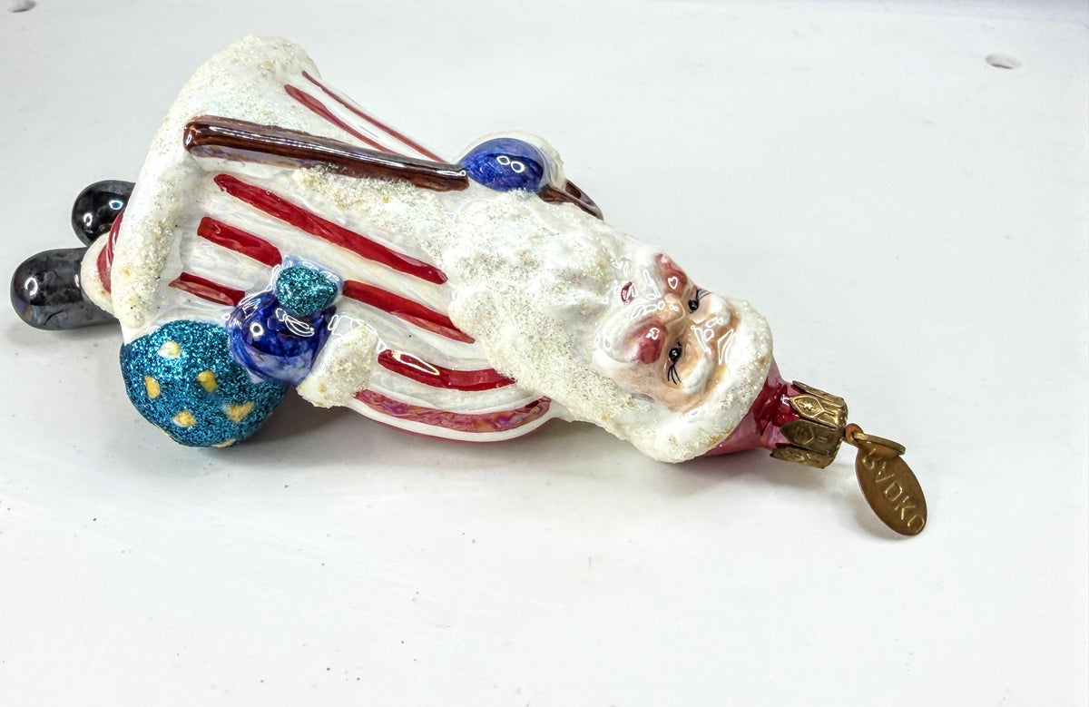 Christopher Radko Vintage Santa Dangle Feet Striped Coat Ornament XN134