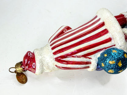 Christopher Radko Vintage Santa Dangle Feet Striped Coat Ornament XN134