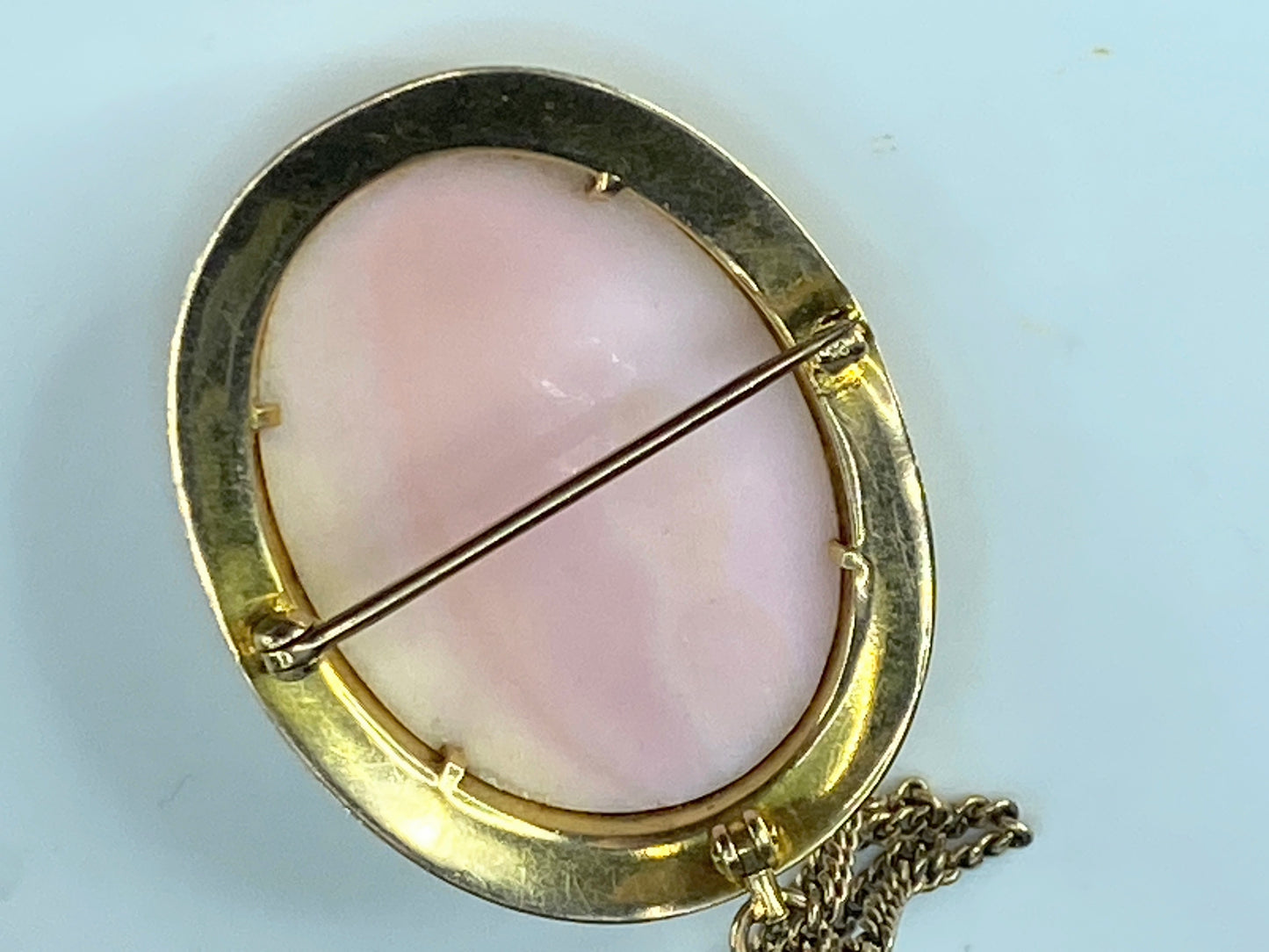 Victorian 10K/14K gold Carved Shell Cameo Goddess brooch pendant necklace JR400