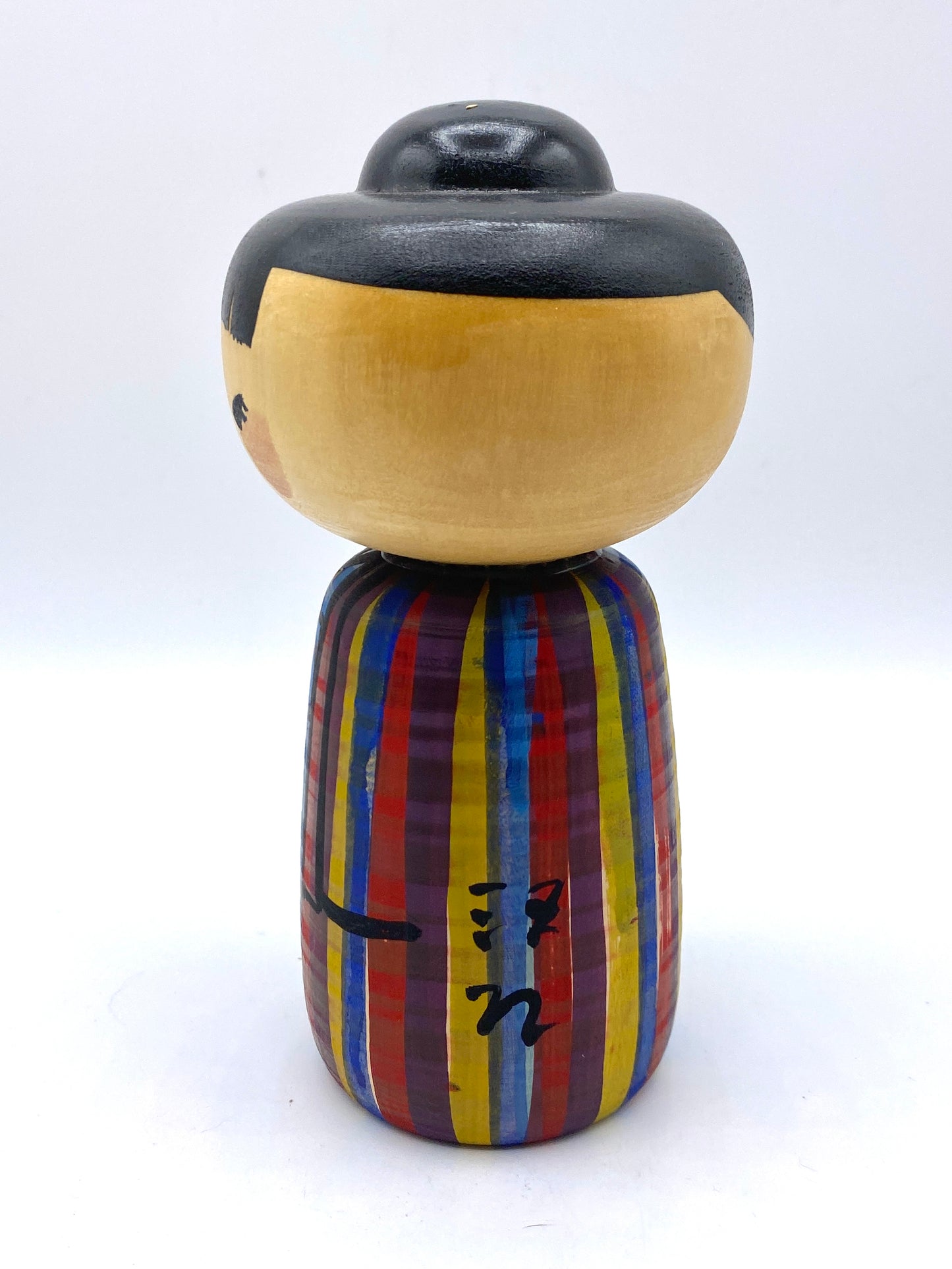 Master artist Hiroe Fukushima title "Villager" bold color Kokeshi w/box 6"