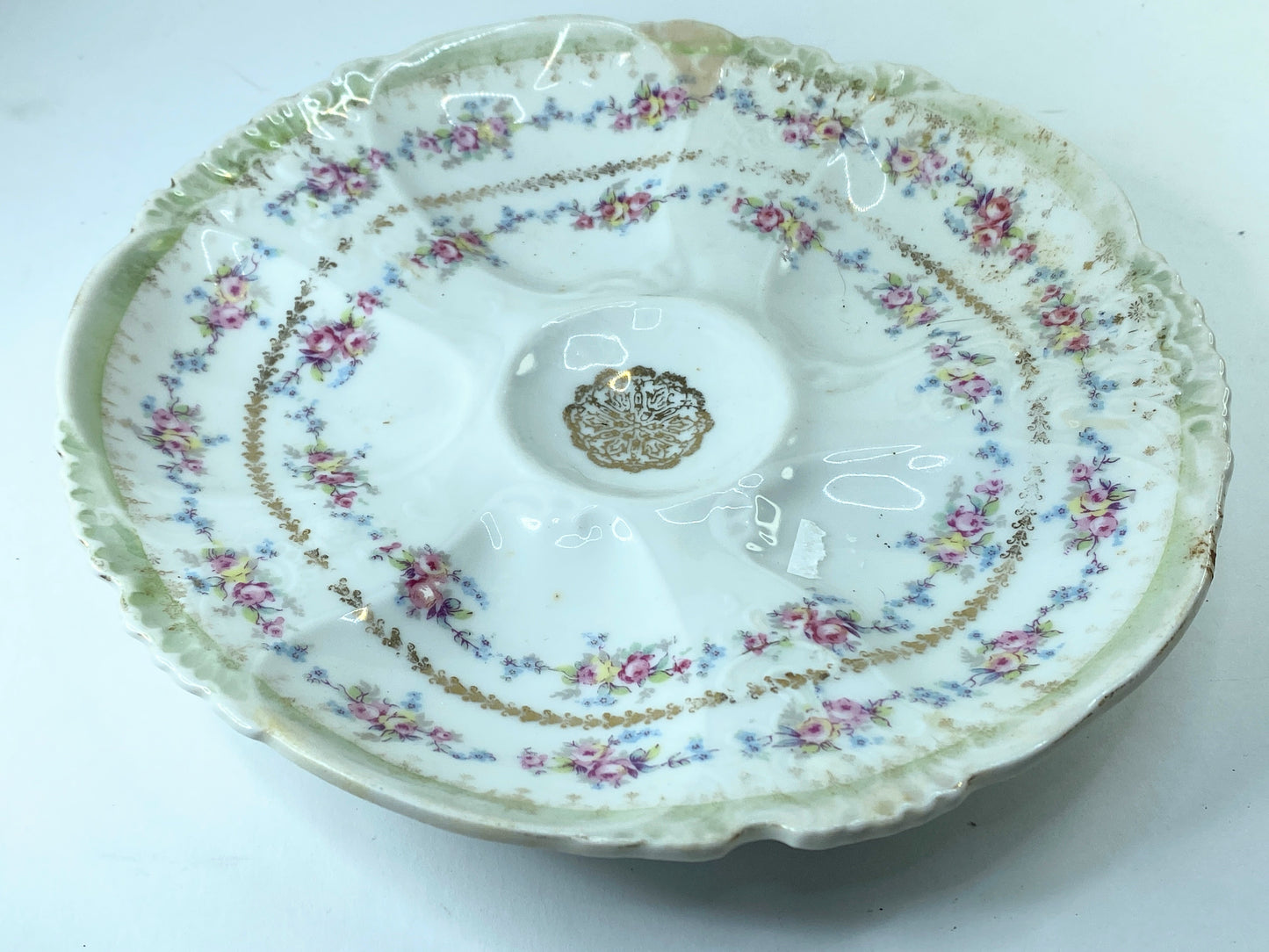Early 20th cent five-well oyster plate from Bohemia, Austria, 8 1/4" A412