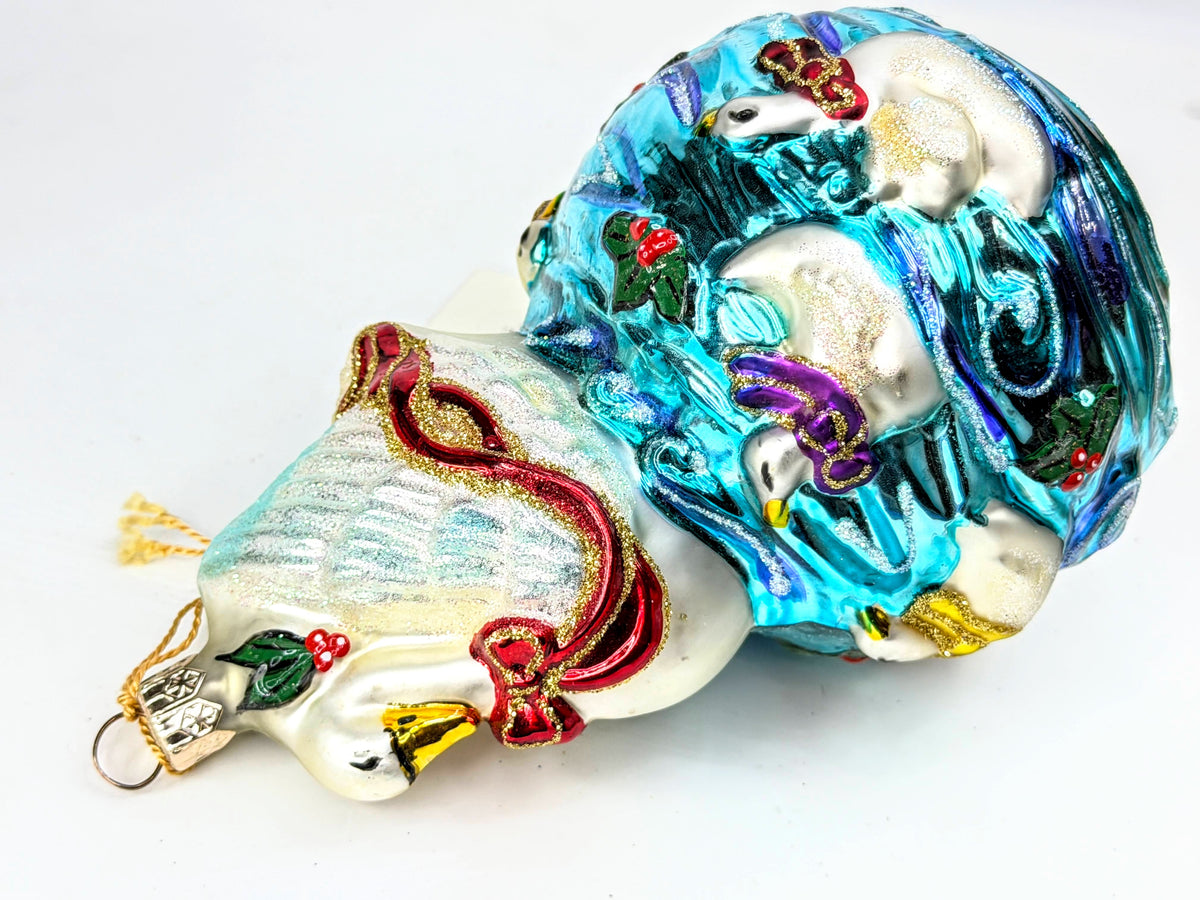 Kurt Adler Polonaise Vintage Swan Lake Glass Ornament Swans Org Box XN131