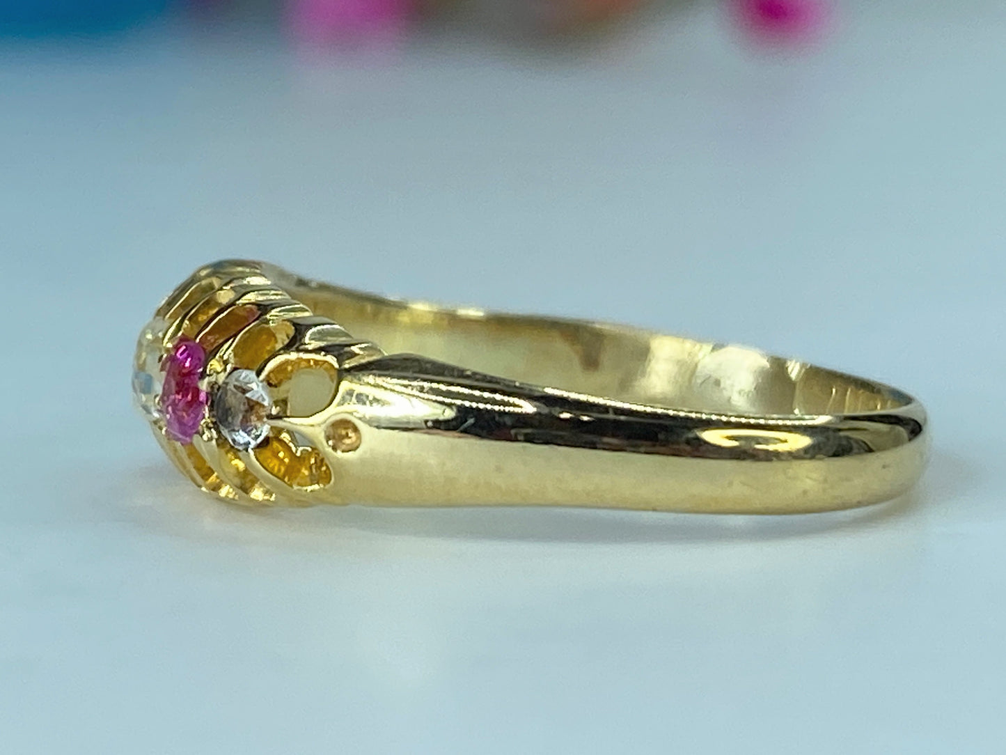 Antique Victorian 5 Stone Ruby & Old Cut Diamond Engagement Rings s7 2.8g JR467