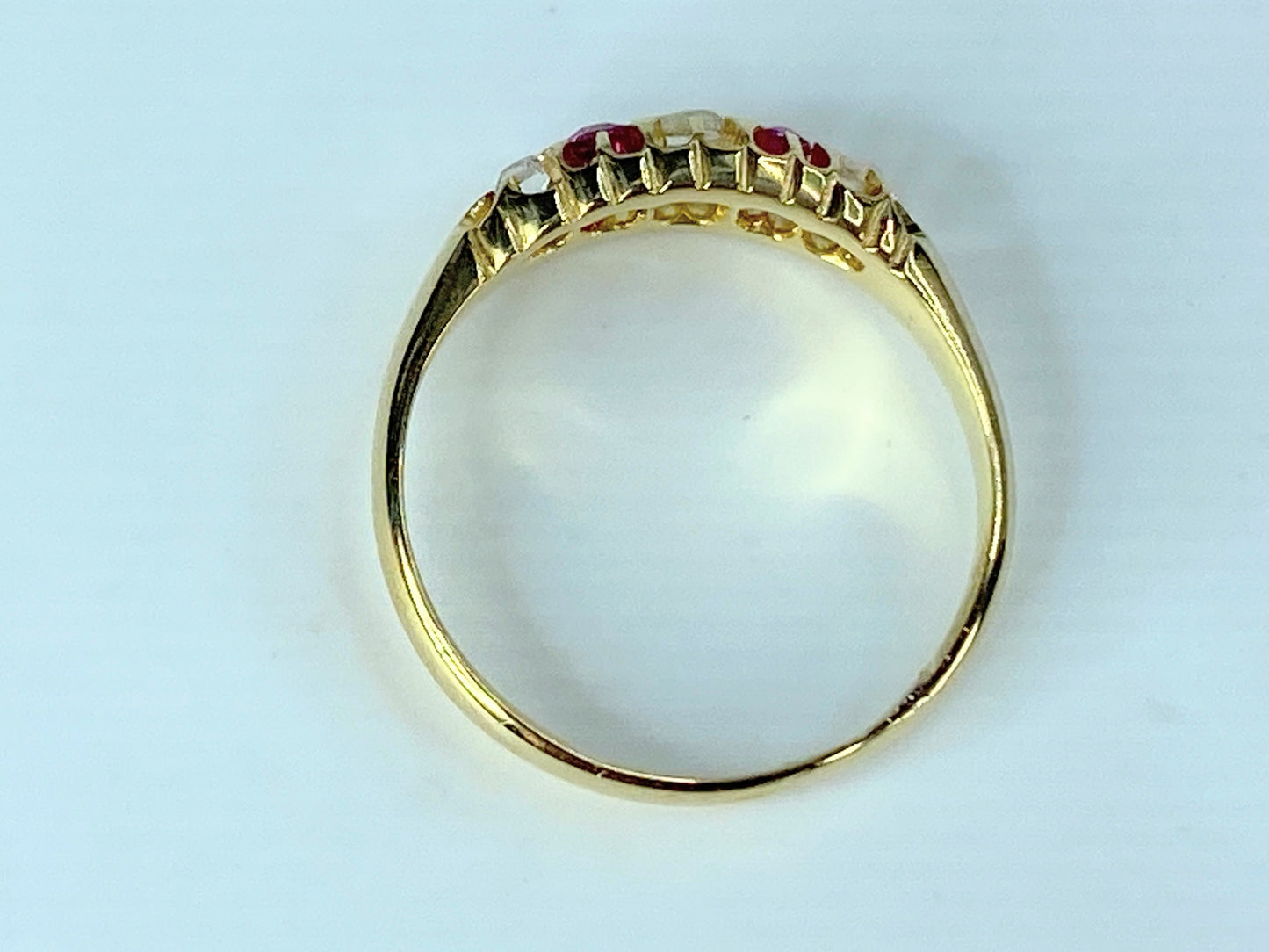 Antique Victorian 5 Stone Ruby & Old Cut Diamond Engagement Rings s7 2.8g JR467