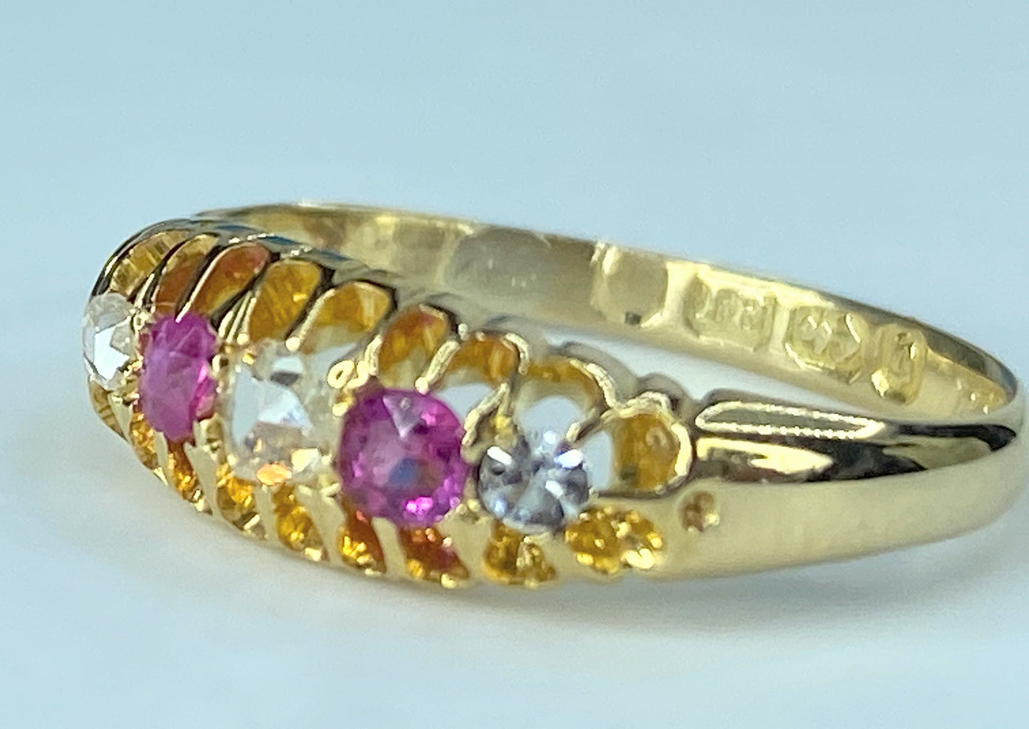 Antique Victorian 5 Stone Ruby & Old Cut Diamond Engagement Rings s7 2.8g JR467