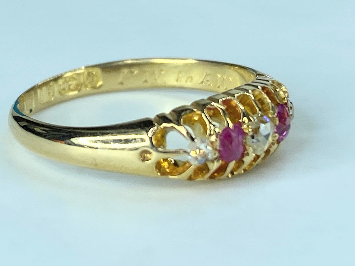 Antique Victorian 5 Stone Ruby & Old Cut Diamond Engagement Rings s7 2.8g JR467