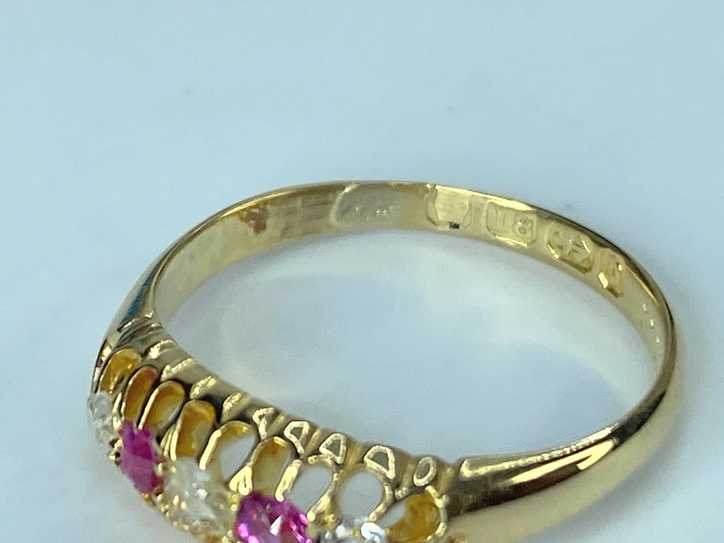 Antique Victorian 5 Stone Ruby & Old Cut Diamond Engagement Rings s7 2.8g JR467