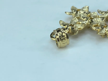 14K yellow gold 0.06ct G/VS2 Diamond Plumeria Flower Cross pendant 1.25" JR394