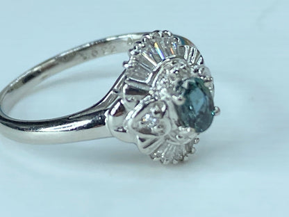 Platinum 900 0.45ct genuine Alexandrite and Diamond cluster ring 3.8g s6.5 JR395