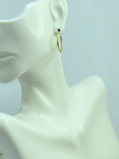 Handmade 24K yellow gold Hoop dangle earrings 20mmx 1.5mm JR948