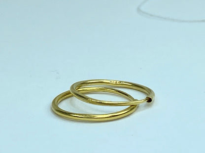 Handmade 24K yellow gold Hoop dangle earrings 18mm x 1.5mm JR949