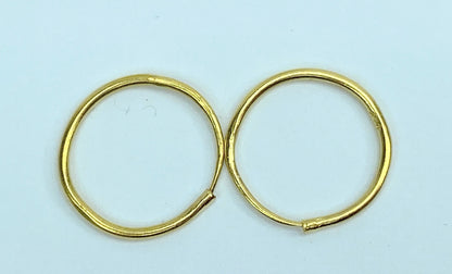 Handmade 24K yellow gold Hoop dangle earrings 20mmx 1.5mm JR948