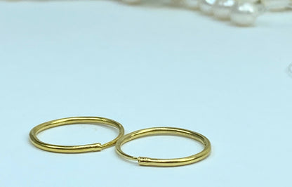 Handmade 24K yellow gold Hoop dangle earrings 18mm x 1.5mm JR949