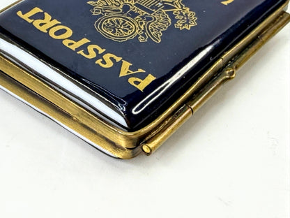 Limoges France Vintage US Passport Visa Hinged Porcelain Trinket Box A1320